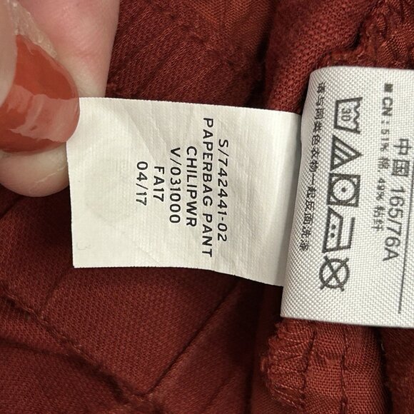 GAP Women’s Paperbag Pants Sz 10 Dark Red Taper Zip Tie Waist Pockets Pre-Owned - Picture 8 of 13